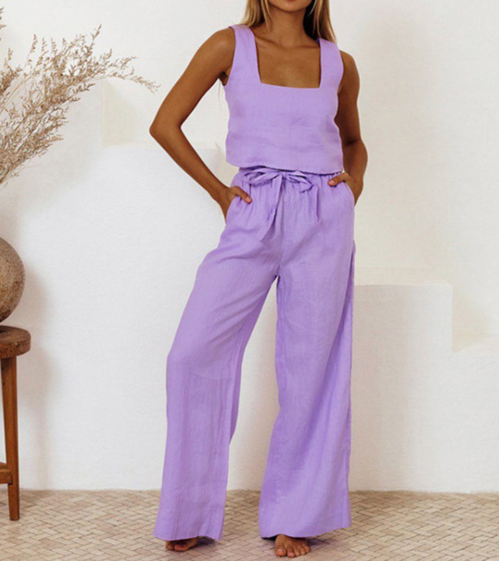 Evelyne | Conjunto de Top Minimalista de Lujo y Pantalones de Pierna Ancha