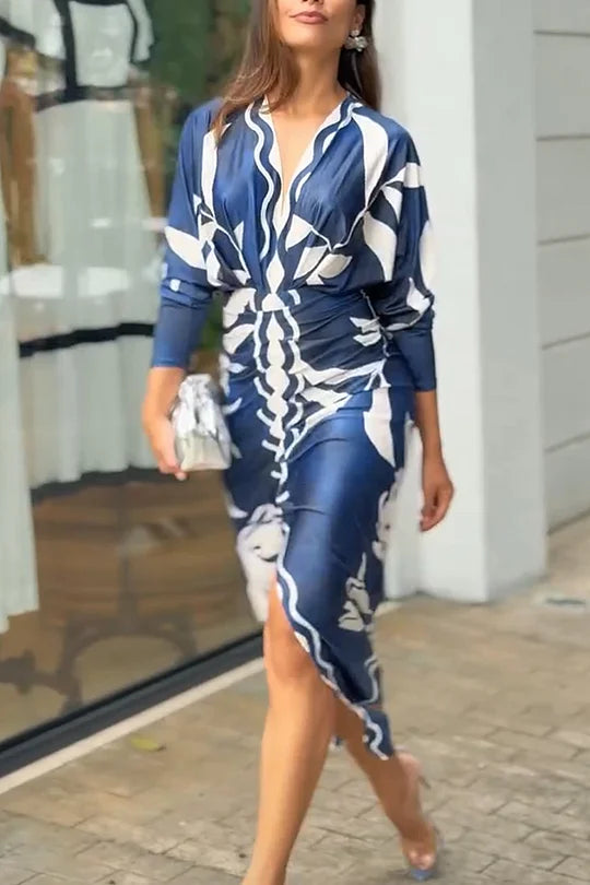 EUGENIA - VESTIDO CON ESTAMPADO INSPIRADO EN BRASIL, FRUNCIDO Y CON ABERTURA