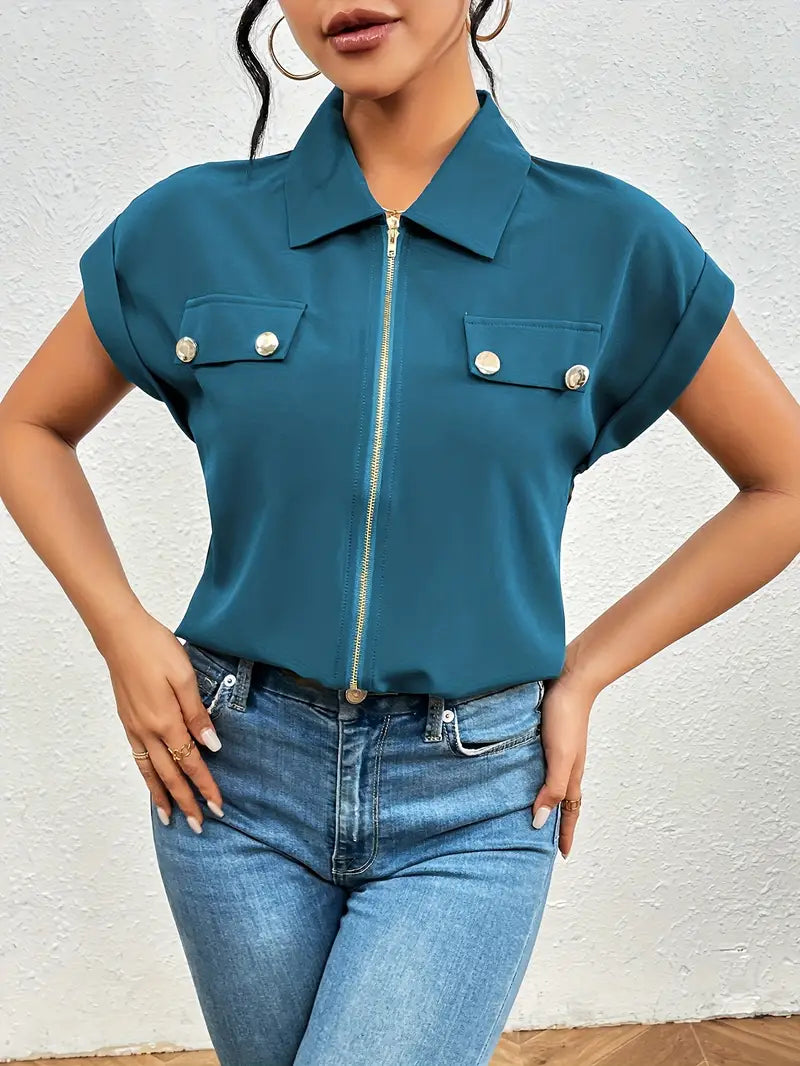 SAFIRA - BLUSA DE MANGA CORTA CON CREMALLERA AL FRENTE