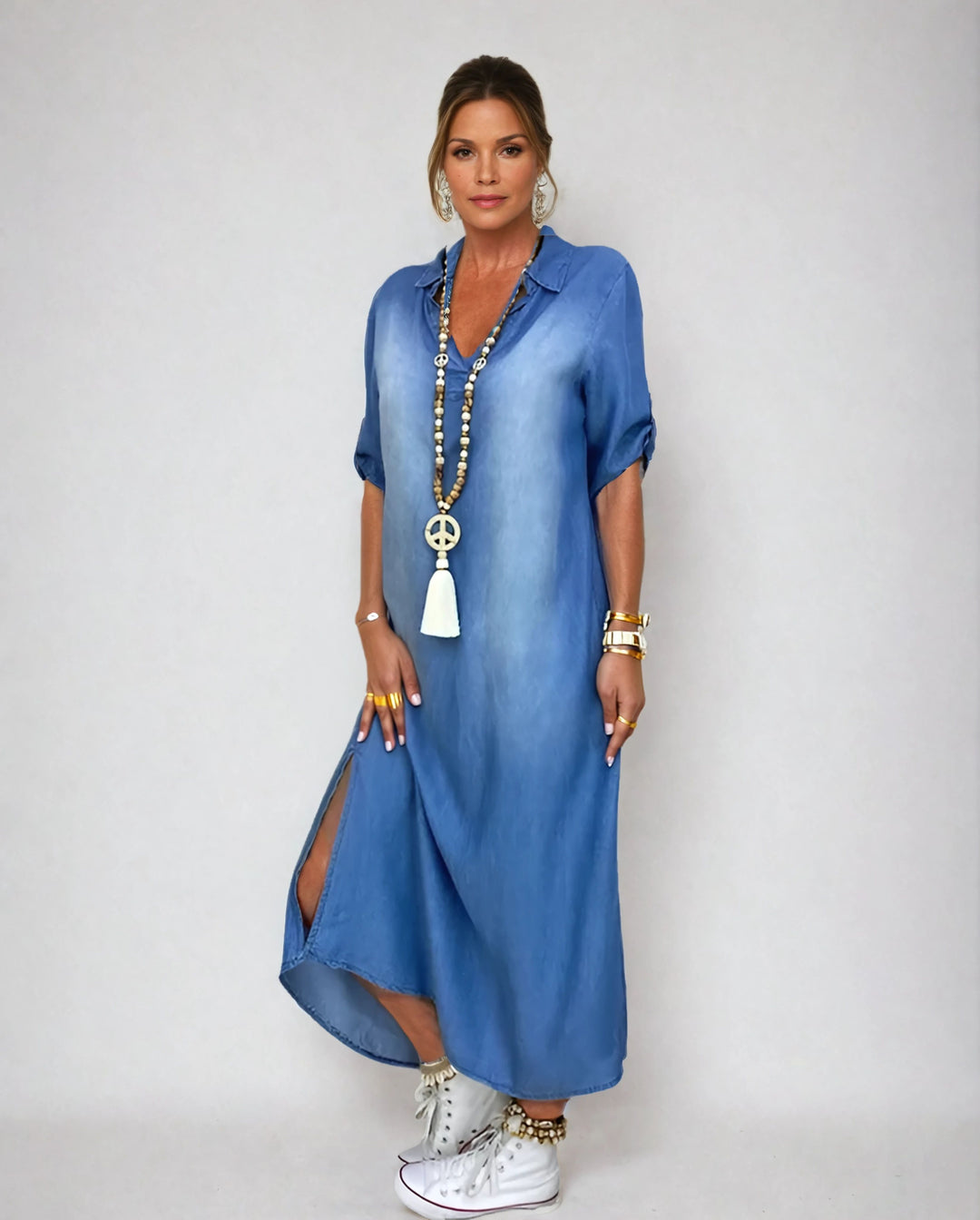 NENA - VESTIDO DE MEZCLILLA CON ABERTURA ESTILO CALLEJERO