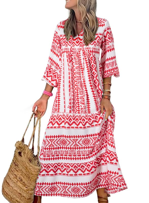 ROMINA - MAXI BOHO CHIC CON MANGAS ABULLONADAS