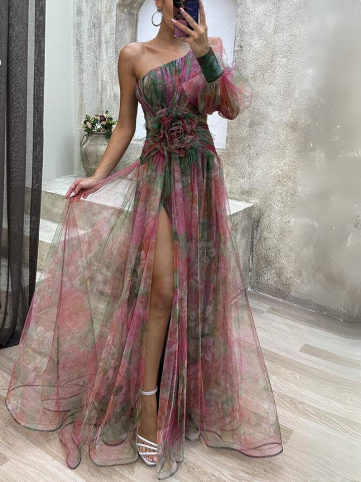 KAYLA - Vestido Maxi Floral de Un Hombro