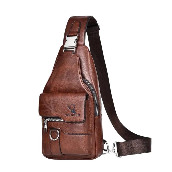 Daxton | Bolsa Bandolera Vertical de Cuero con Solapa Segura y Cierres