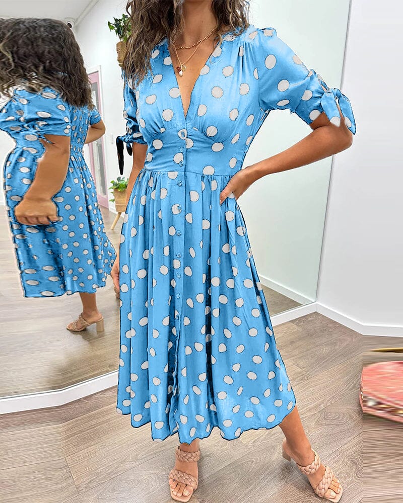SAINTCLAIR - VESTIDO SWEETHEART CON ESCOTE EN V PROFUNDO Y LUNARES
