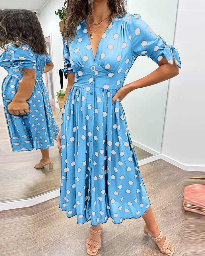 SAINTCLAIR - VESTIDO SWEETHEART CON ESCOTE EN V PROFUNDO Y LUNARES