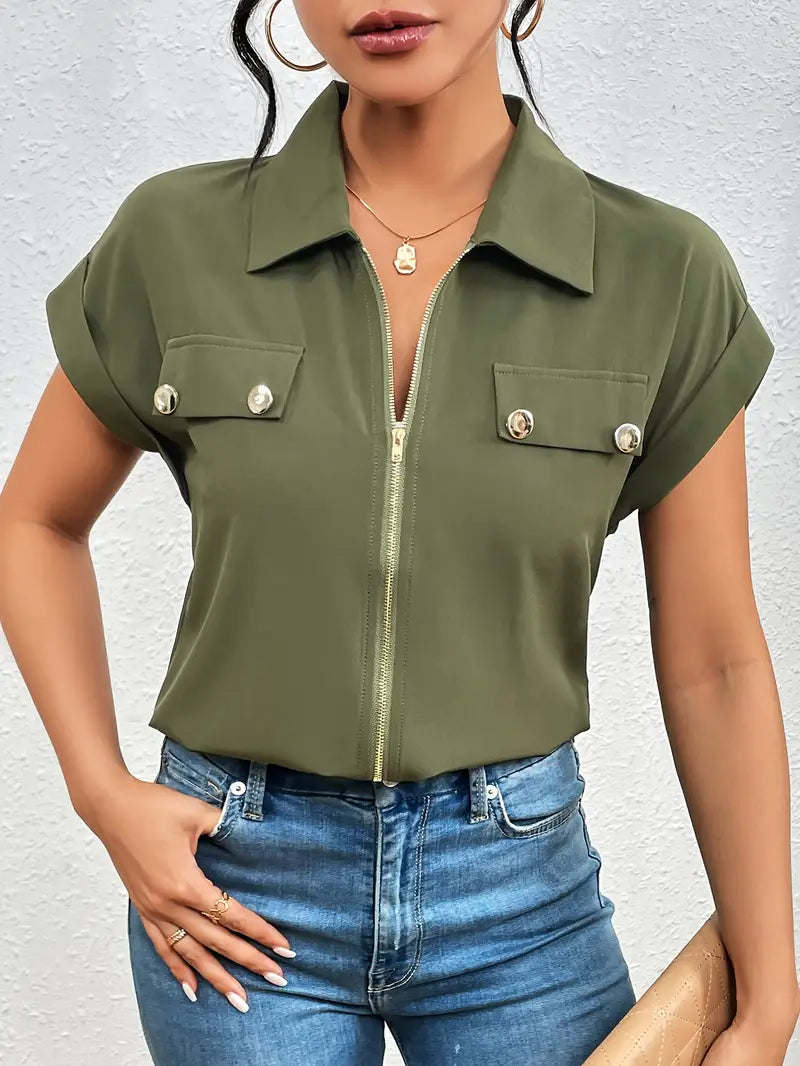 SAFIRA - BLUSA DE MANGA CORTA CON CREMALLERA AL FRENTE