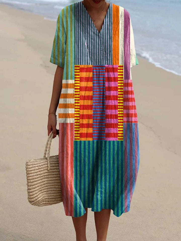 SHAVI - VESTIDO DE ALGODÓN CON ESTAMPADO GEOMÉTRICO RETRO