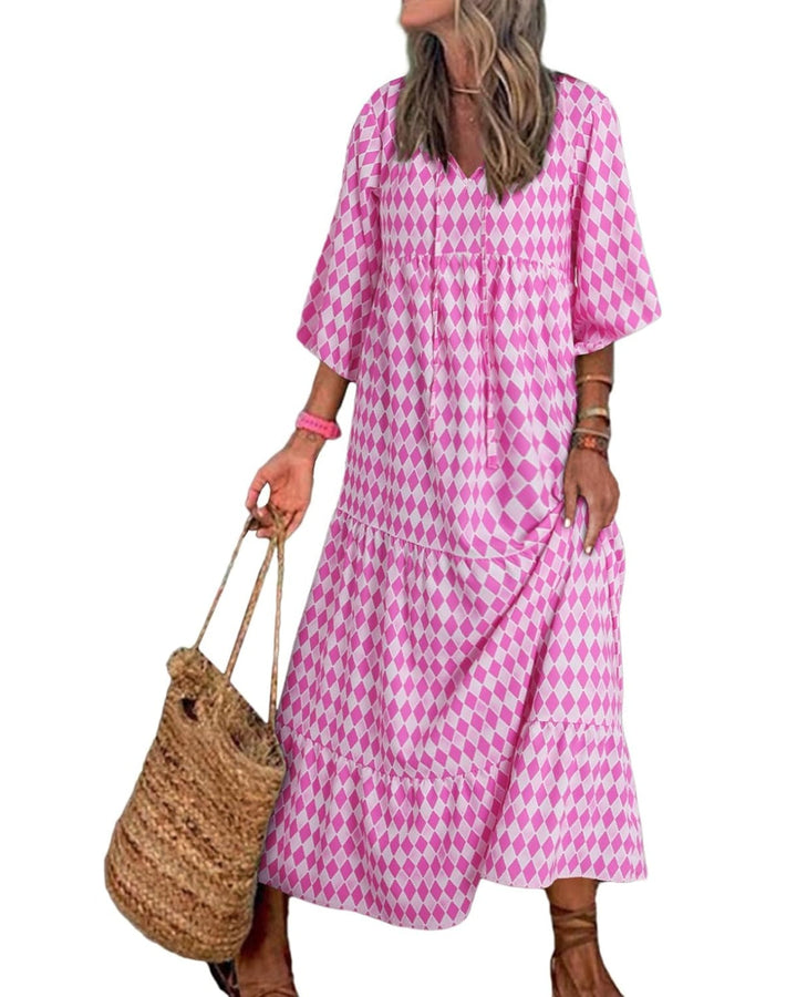 ROMINA - MAXI BOHO CHIC CON MANGAS ABULLONADAS