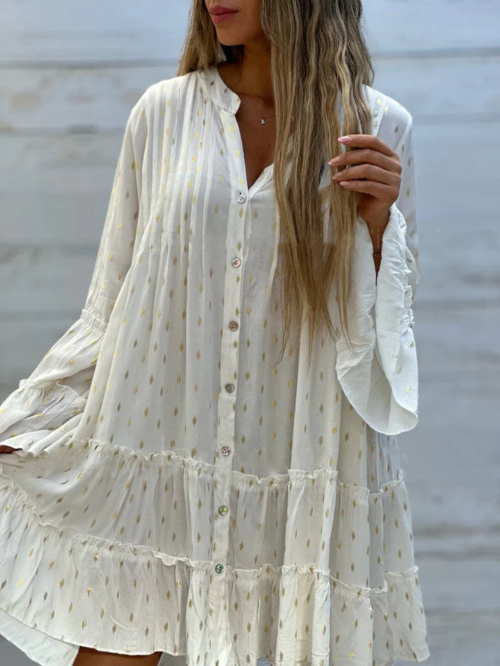 ARMEENA - VESTIDO MODERNO DE CORTE SUELTO CON MANGA ACAMPANADA