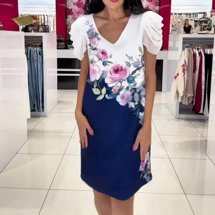 SHIR - VESTIDO CON ESCOTE EN V Y ESTAMPADO IRREGULAR DE ROSAS
