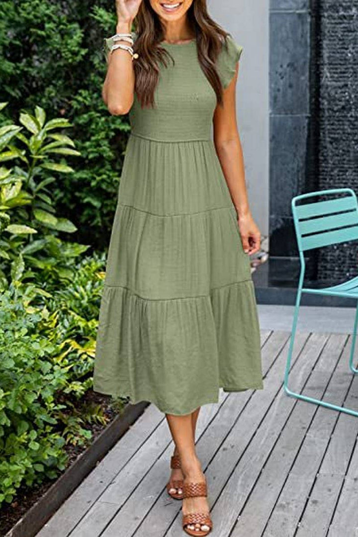 MARINEL - VESTIDO MIDI ELEGANTE FRUNCIDO