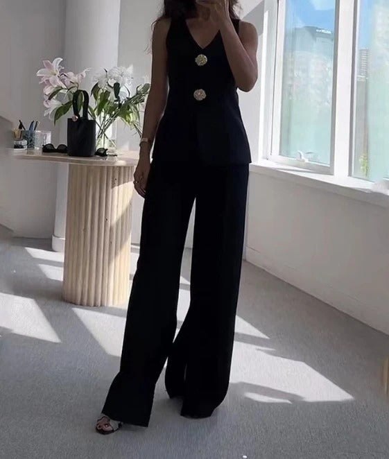 BELLE - CONJUNTO VINTAGE DE CHALECO ABOTONADO Y PANTALONES