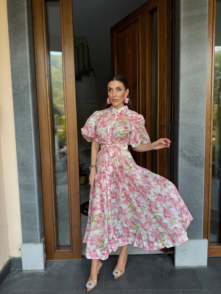 WINONA - VESTIDO MAXI BOHO CON CINTURÓN Y MANGAS