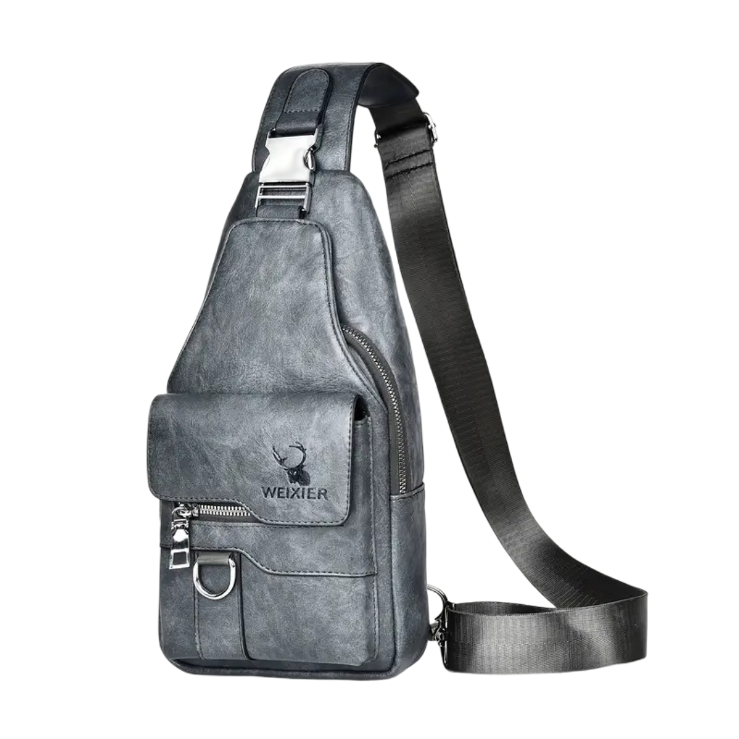 Daxton | Bolsa Bandolera Vertical de Cuero con Solapa Segura y Cierres