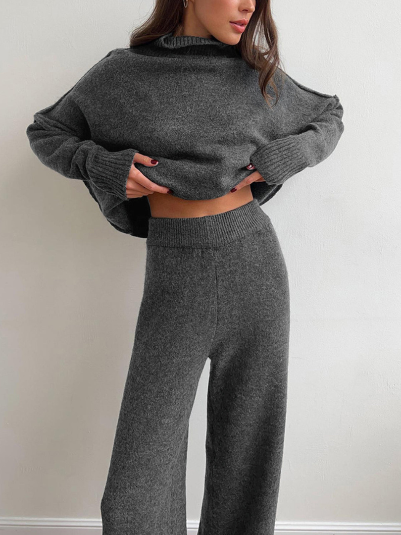 LAURIE - CONJUNTO DE SUÉTER DE CUELLO ALTO LISO Y PANTALONES