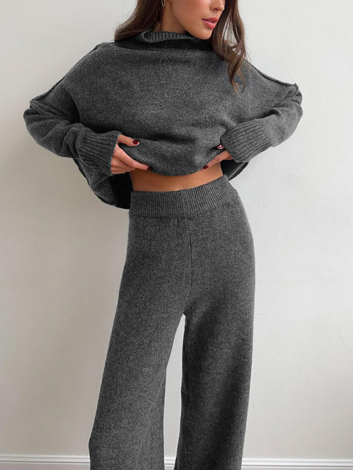 LAURIE - CONJUNTO DE SUÉTER DE CUELLO ALTO LISO Y PANTALONES