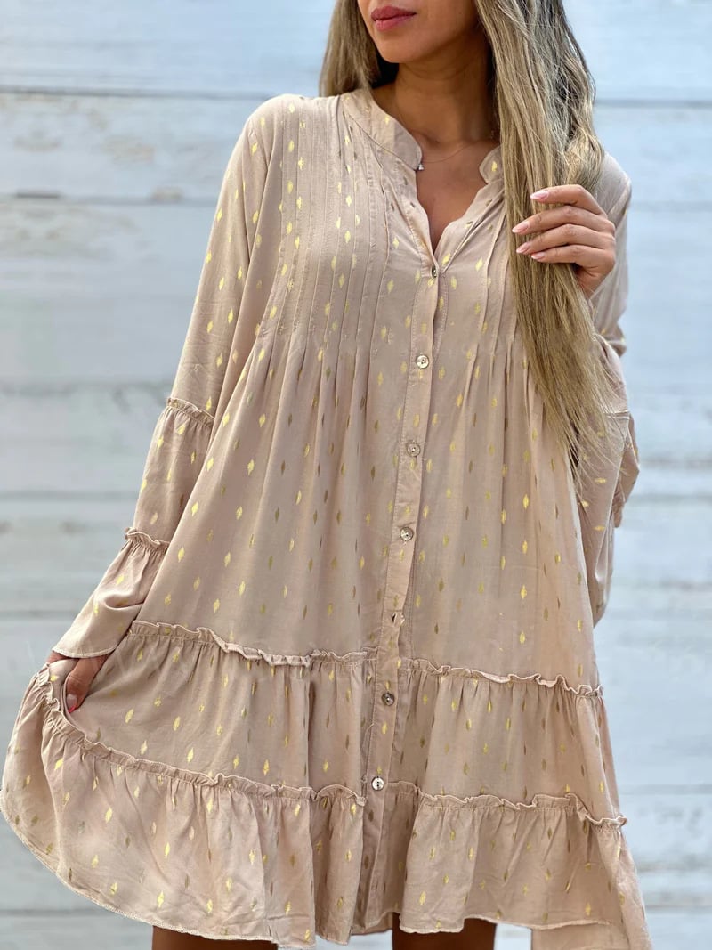 ARMEENA - VESTIDO MODERNO DE CORTE SUELTO CON MANGA ACAMPANADA