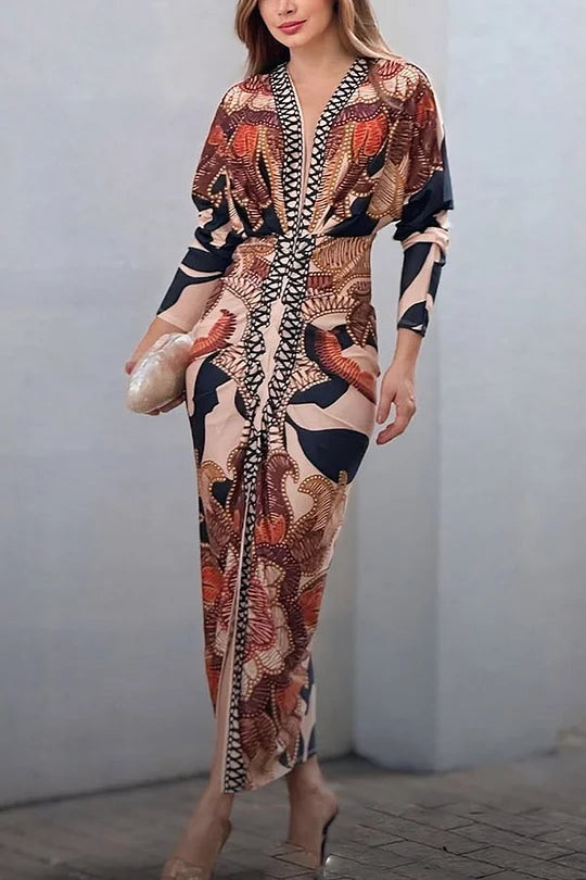 EUGENIA - VESTIDO CON ESTAMPADO INSPIRADO EN BRASIL, FRUNCIDO Y CON ABERTURA