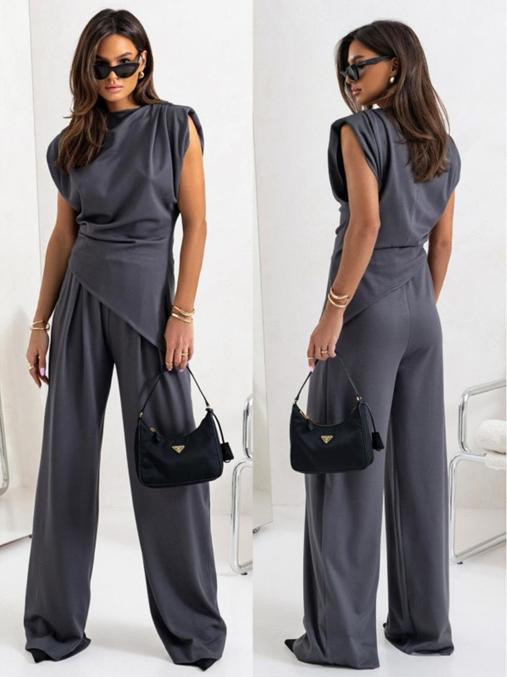 DOLLY - CONJUNTO DE TANK TOP PLISADO Y PANTALÓN