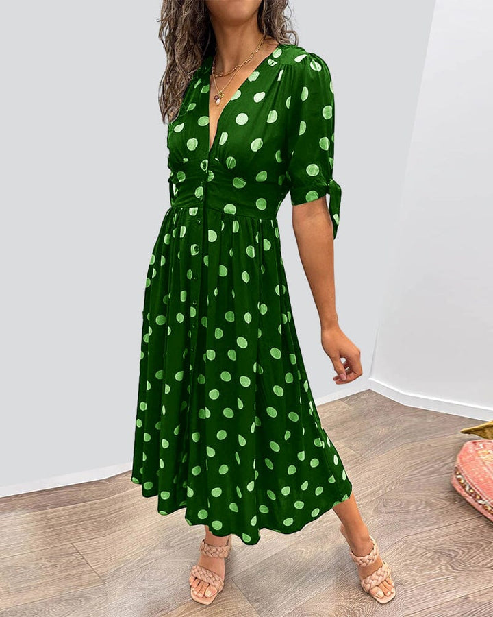 SAINTCLAIR - VESTIDO SWEETHEART CON ESCOTE EN V PROFUNDO Y LUNARES