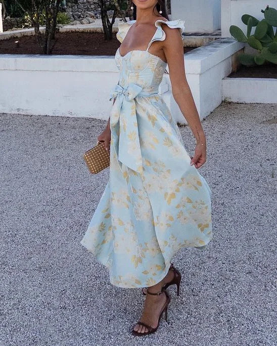BRUNA - VESTIDO ESTAMPADO CON MANGA MARIPOSA Y CINTURÓN