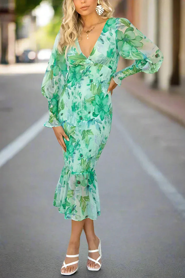 Camellia - Vestido Midi con Volantes y Estampado Floral