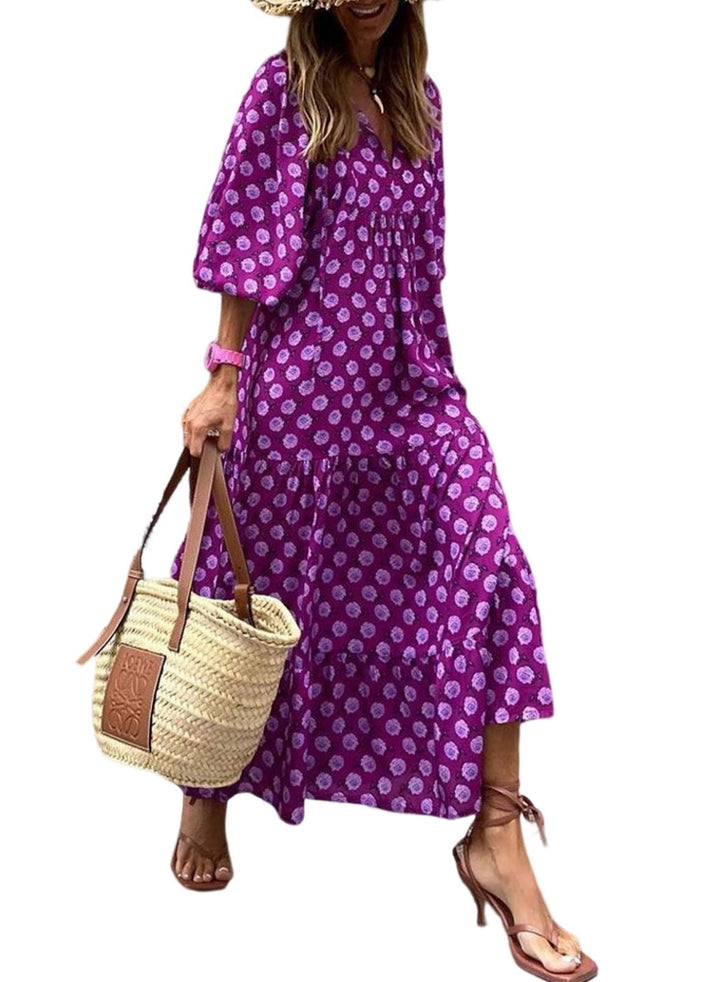 ROMINA - MAXI BOHO CHIC CON MANGAS ABULLONADAS