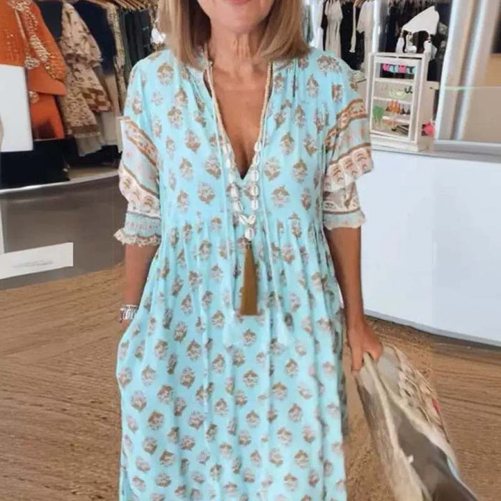 LENNOX - VESTIDO FLORAL CON ESCOTE EN V Y CINTURA IMPERIO