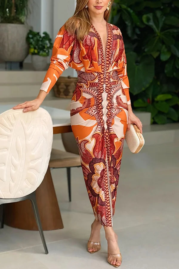 EUGENIA - VESTIDO CON ESTAMPADO INSPIRADO EN BRASIL, FRUNCIDO Y CON ABERTURA