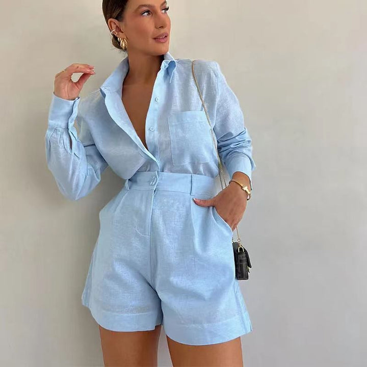 TALLULAH - CONJUNTO RELAJADO DE BLUSA Y SHORTS DE LINO