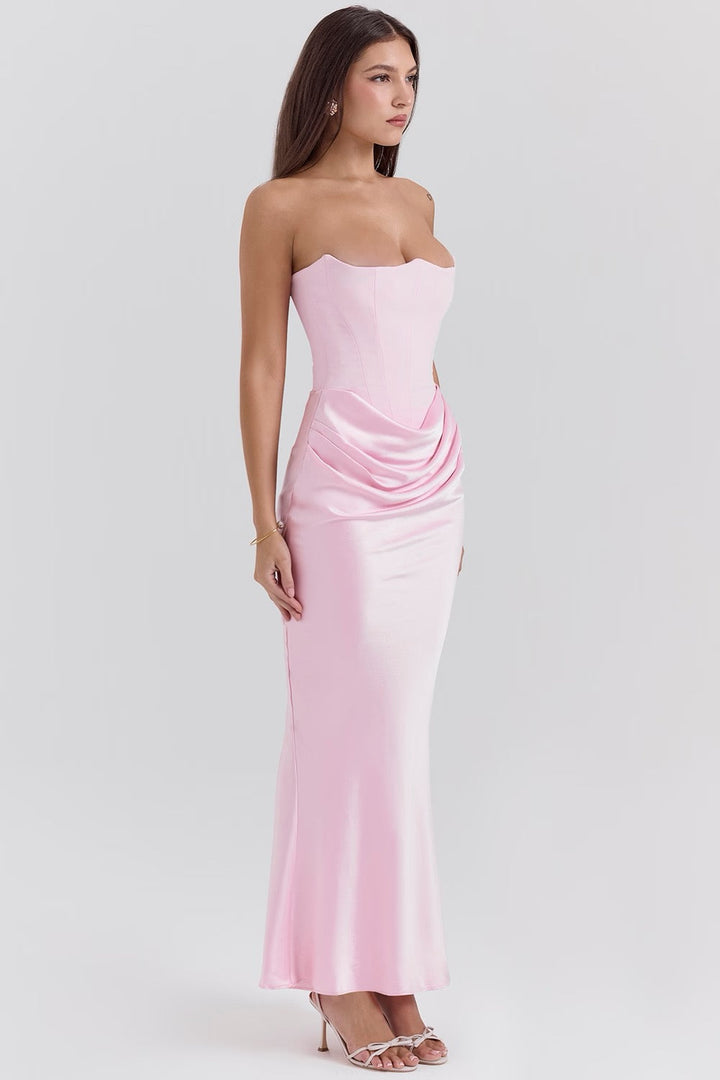 Hera - Elegante Vestido de Fiesta Retro Sin Tirantes de Color Sólido