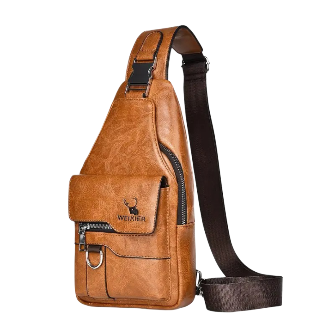 Daxton | Bolsa Bandolera Vertical de Cuero con Solapa Segura y Cierres