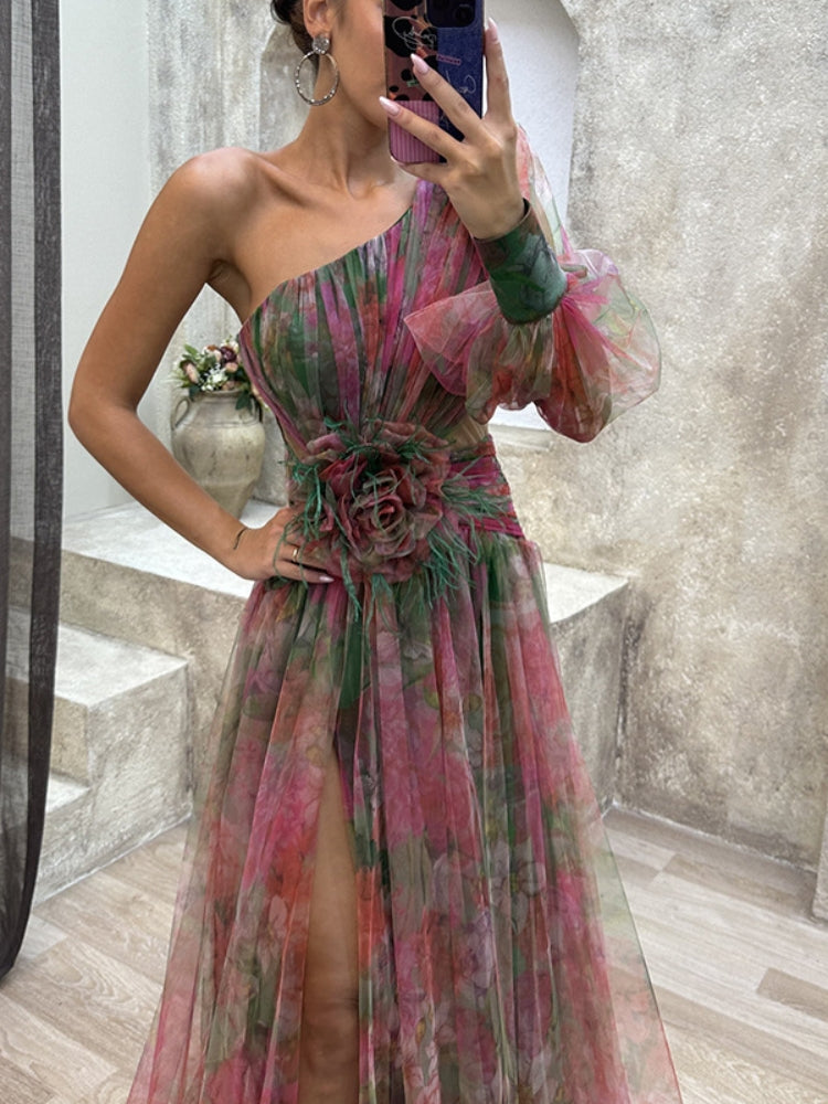 KAYLA - Vestido Maxi Floral de Un Hombro
