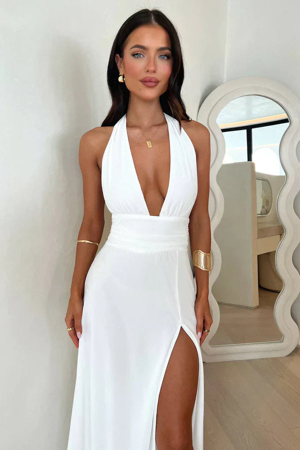LOMASI - VESTIDO DE NOCHE ELEGANTE HALTER SIN ESPALDA