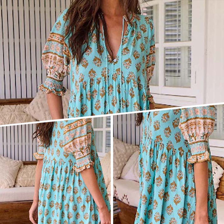 LENNOX - VESTIDO FLORAL CON ESCOTE EN V Y CINTURA IMPERIO
