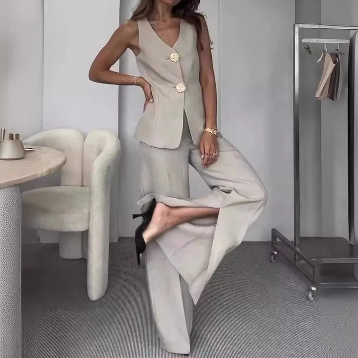 BELLE - CONJUNTO VINTAGE DE CHALECO ABOTONADO Y PANTALONES