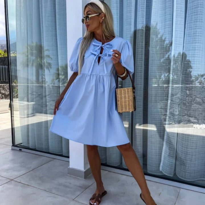 MISAKI - VESTIDO CHIC DE MANGAS ABULLONADAS CON LAZO