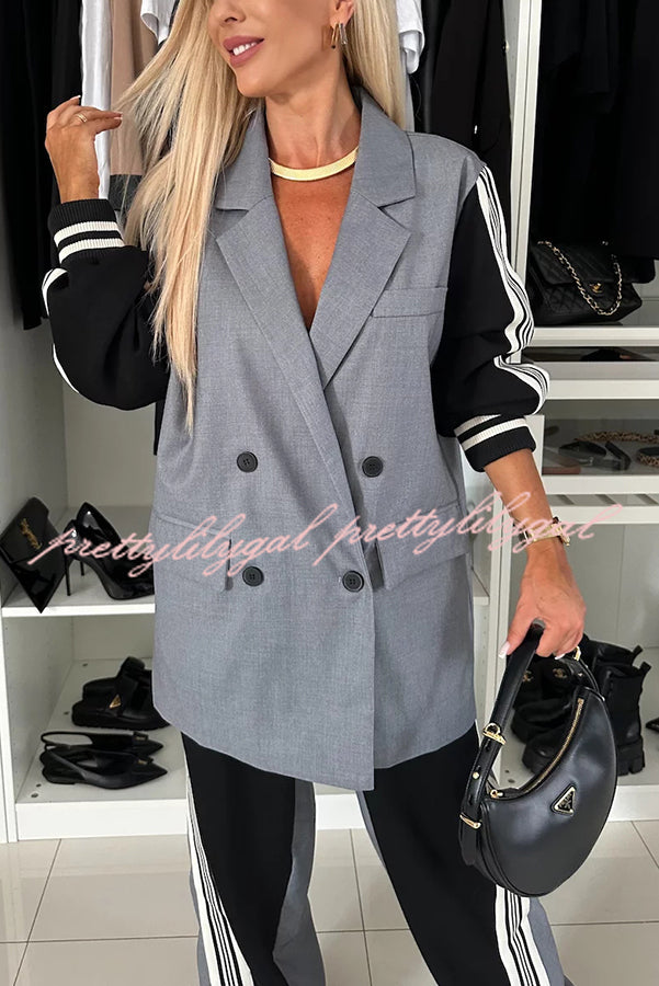JADE - CONJUNTO DE BLAZER PATCHWORK Y PANTALONES DE CINTURA ELÁSTICA