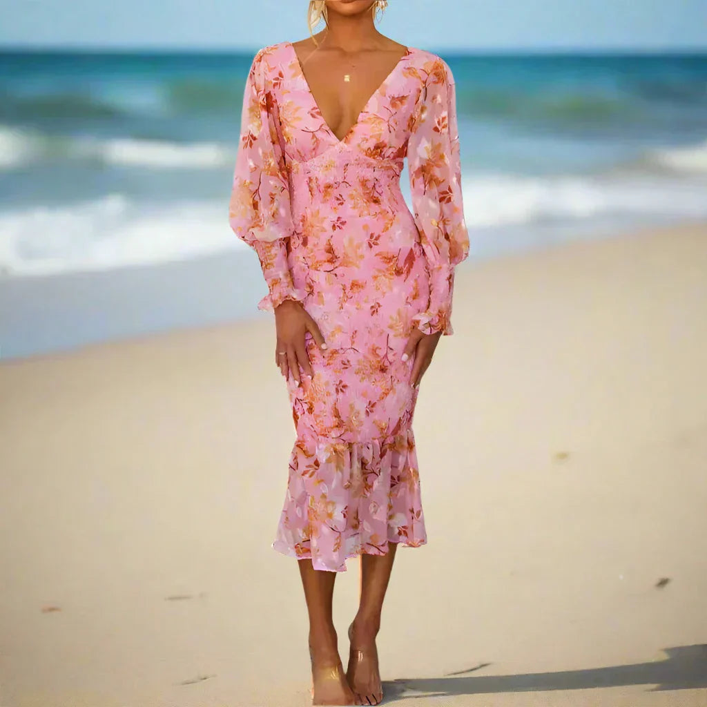 Camellia - Vestido Midi con Volantes y Estampado Floral