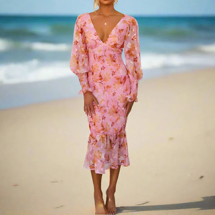 Camellia - Vestido Midi con Volantes y Estampado Floral