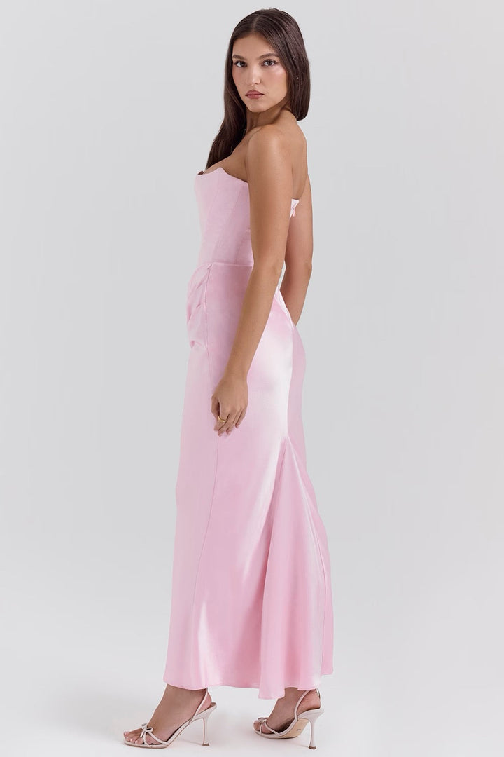 Hera - Elegante Vestido de Fiesta Retro Sin Tirantes de Color Sólido