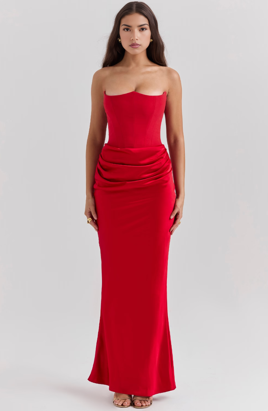Hera - Elegante Vestido de Fiesta Retro Sin Tirantes de Color Sólido