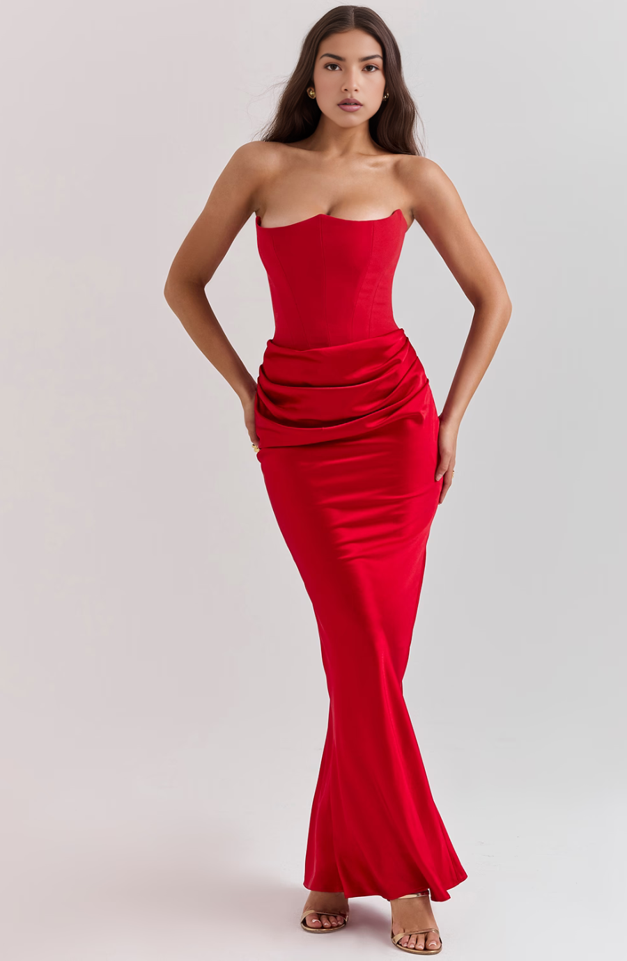 Hera - Elegante Vestido de Fiesta Retro Sin Tirantes de Color Sólido