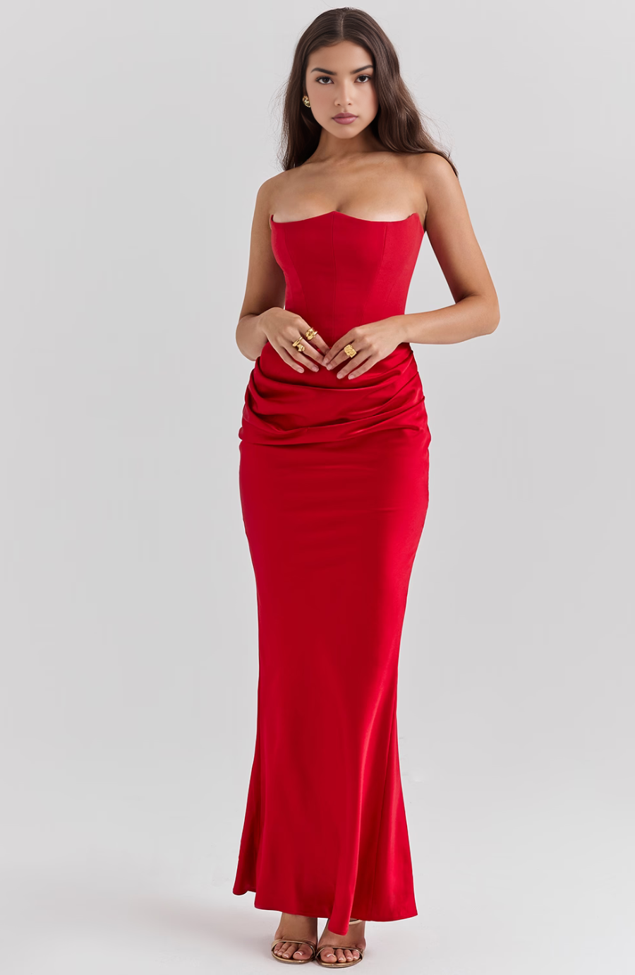 Hera - Elegante Vestido de Fiesta Retro Sin Tirantes de Color Sólido