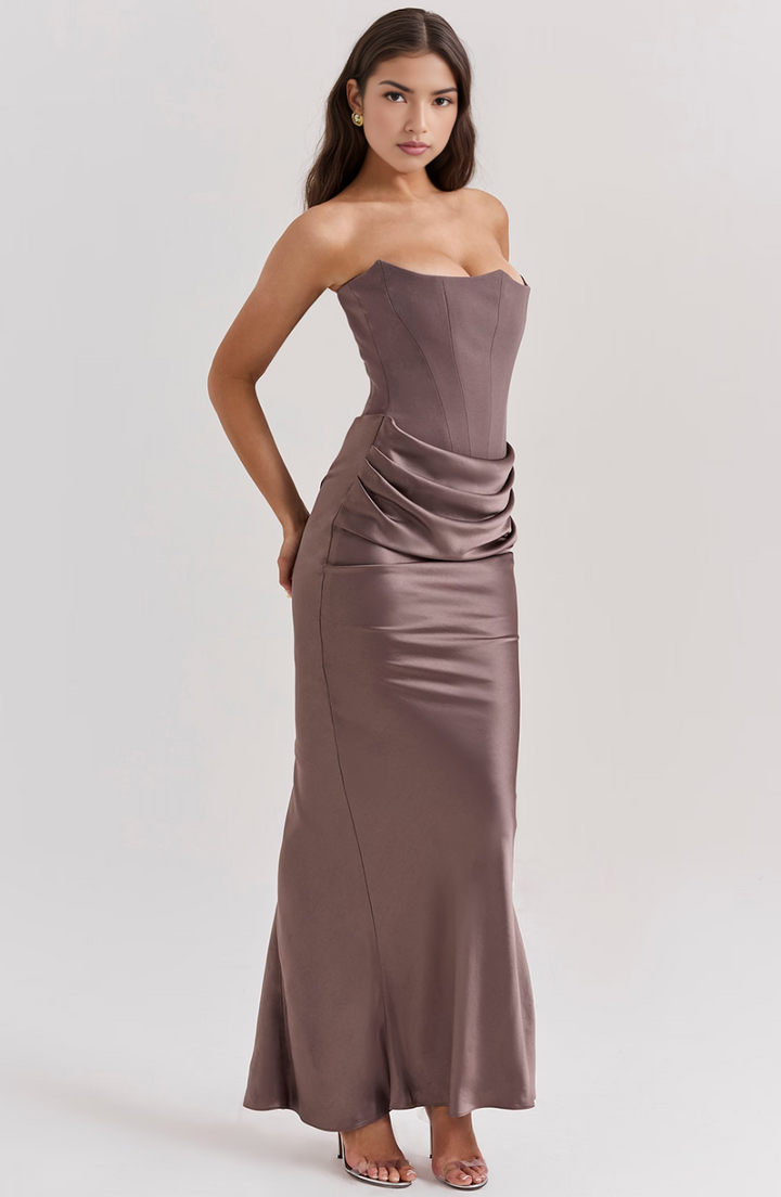 Hera - Elegante Vestido de Fiesta Retro Sin Tirantes de Color Sólido