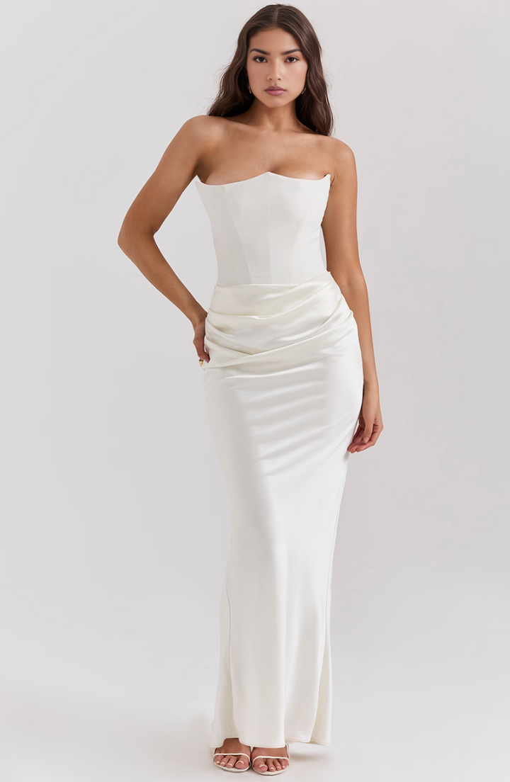 Hera - Elegante Vestido de Fiesta Retro Sin Tirantes de Color Sólido