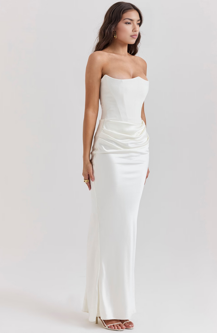 Hera - Elegante Vestido de Fiesta Retro Sin Tirantes de Color Sólido