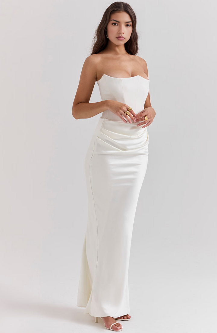 Hera - Elegante Vestido de Fiesta Retro Sin Tirantes de Color Sólido