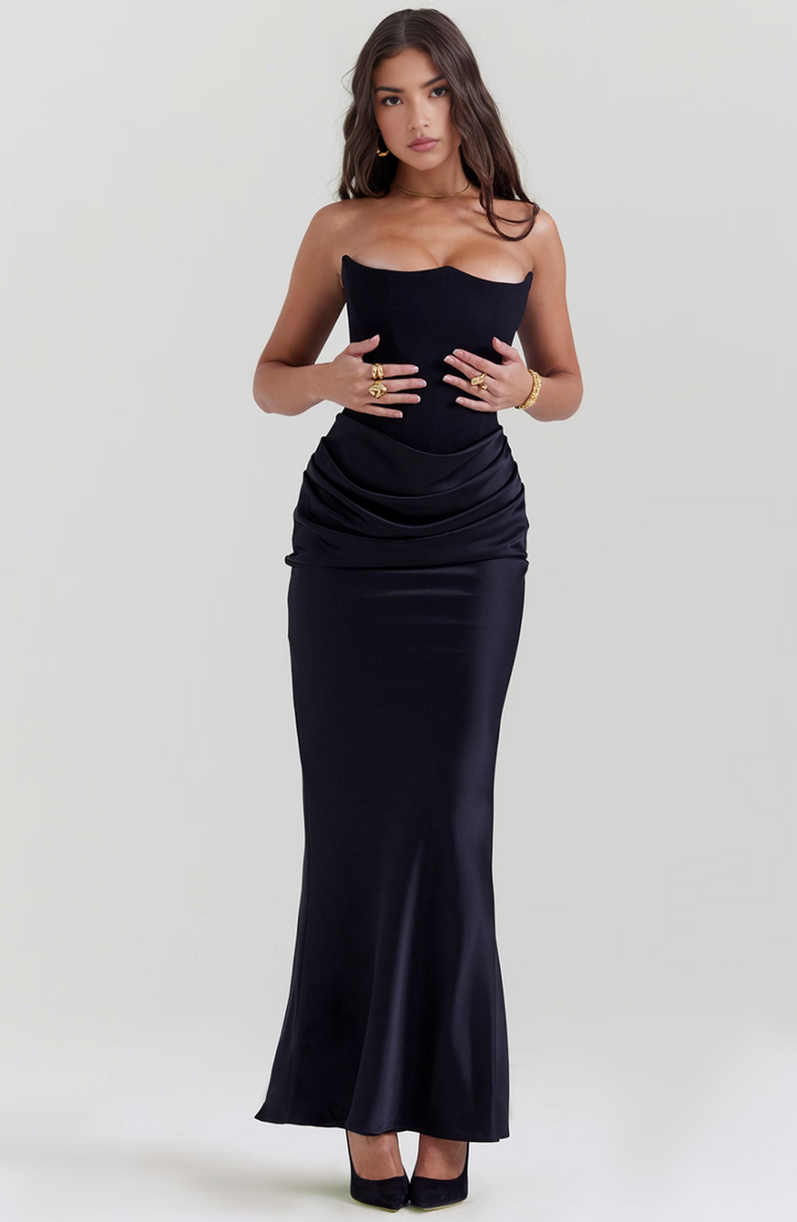Hera - Elegante Vestido de Fiesta Retro Sin Tirantes de Color Sólido