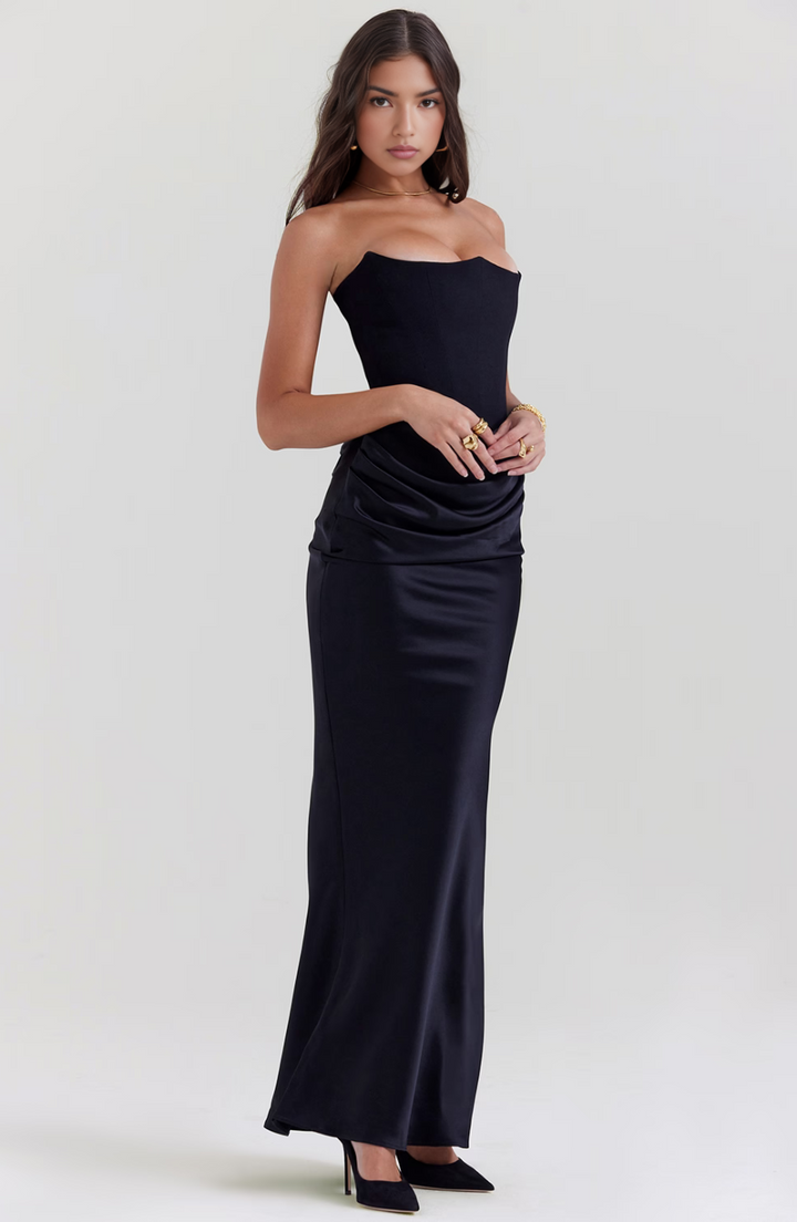 Hera - Elegante Vestido de Fiesta Retro Sin Tirantes de Color Sólido
